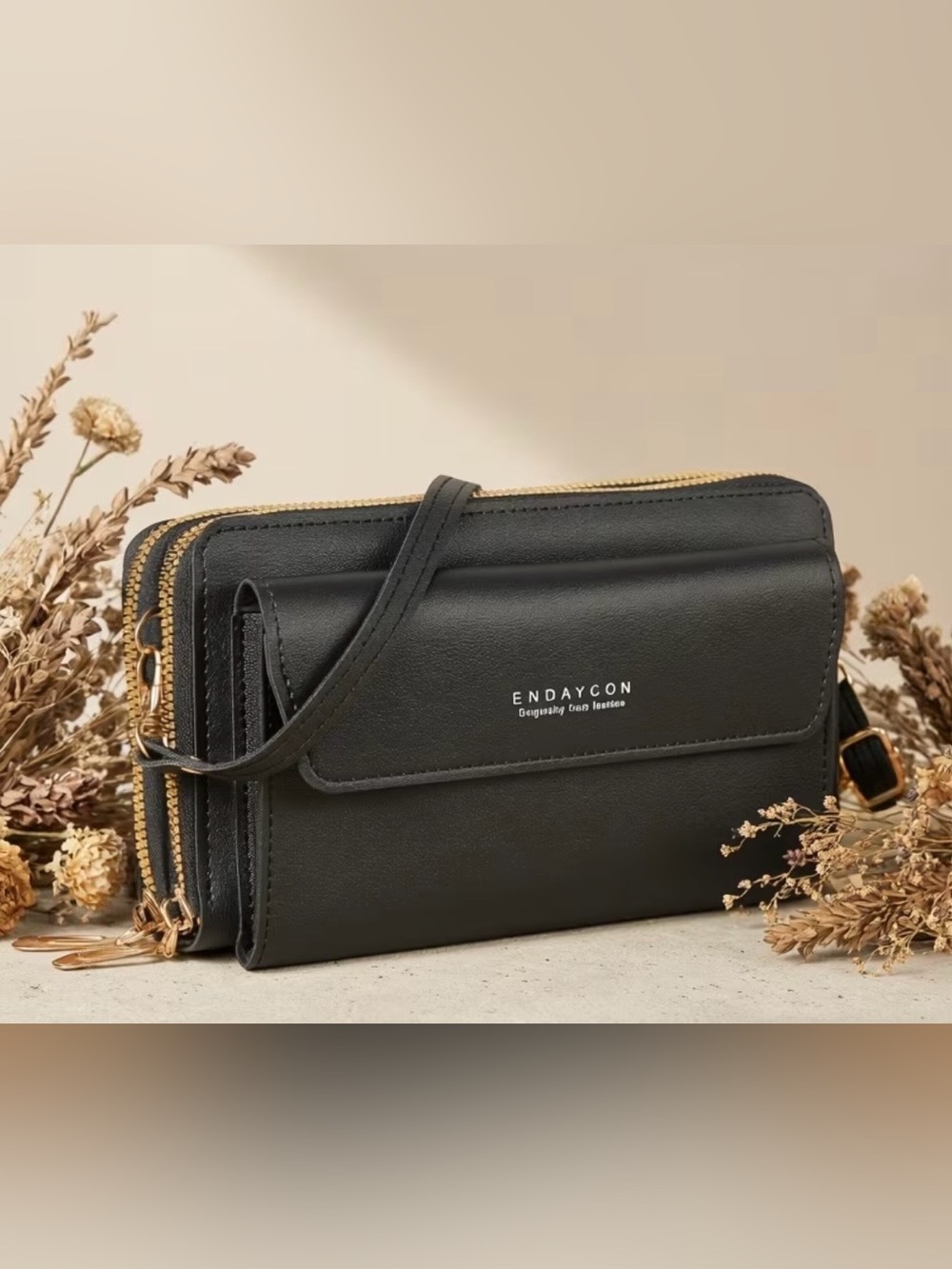 Black Crossbody Wallet Bag with Gold Hardware - NWOT